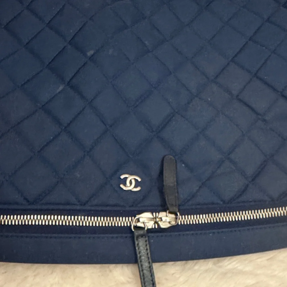 CHANEL Dark Blue Quilted Laptop/ Cosmetic Bag